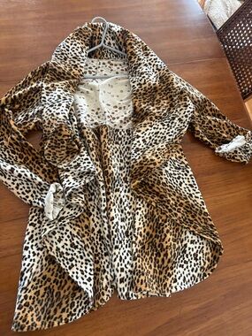 Leopard Print Drape Front Blazer Jacket - Brown/Black